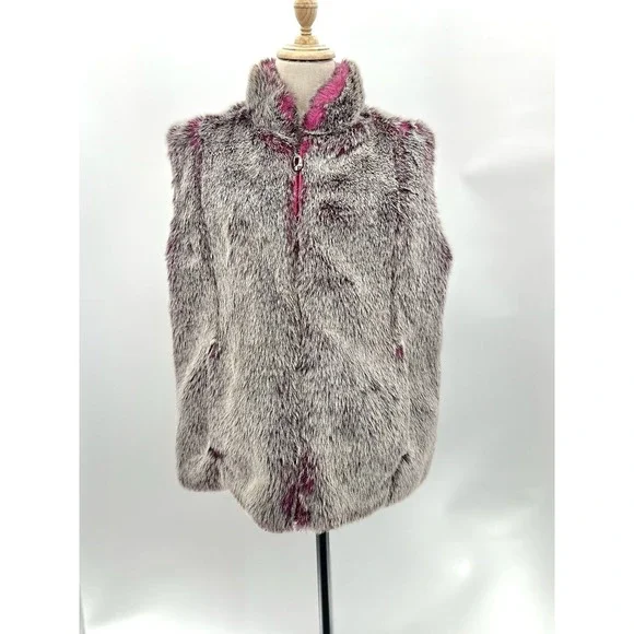 Neckworks Faux Fur Vest Zip Front Lined Brown And Pink Woman's Size Large L - Picture 4 of 4